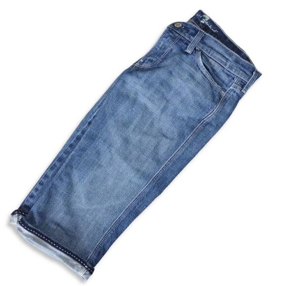 7 for all mankind Blue Jeans Collette Capris Clam Diggers Denim Cotton Stretch M - Picture 1 of 7